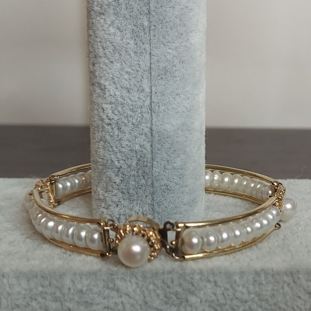 Vintage 10K Yellow Gold Fresh Water Pearls Rafka Signed Bracelet